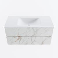 MONDIAZ VICA 100cm badmeubel onderkast Carrara 2 lades. Wastafel CLOUD midden zonder kraangat, kleur Talc. - thumbnail