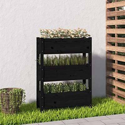 VidaXL Plantenbak 77x25x104,5 cm massief grenenhout zwart