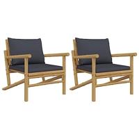 Tuinstoelen 2 st met donkergrijze kussens bamboe - thumbnail