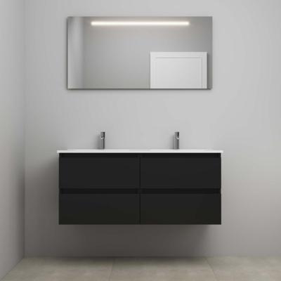 On-Line Badkamermeubelset - 120 cm - Voorgemonteerd - Porseleinen Wastafel - 2 Kraangaten - Spiegel met LED-Verlichting - Mat Zwart