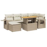 7-delige Loungeset met kussens poly rattan beige - thumbnail