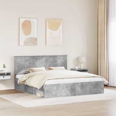 Bedframe met hoofdeinde Beton 180 x 200 cm Massief grenenhout
