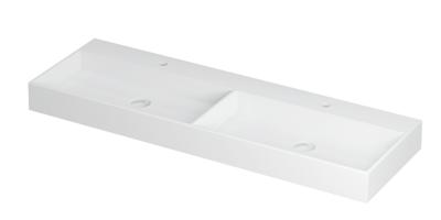 Wastafel United Porselein dubbel met 2 kraangaten incl. porseleinen click plug en verborgen overloop systeem 140 cm x 45 cm x 11 cm Mat wit 0206152