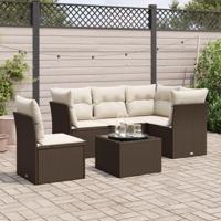 6-delige Loungeset met kussens poly rattan bruin - thumbnail