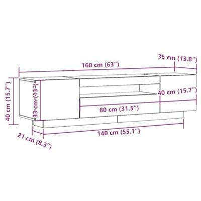 Tv-meubel met LED 160x35x40 cm bewerkt hout artisanaal eiken