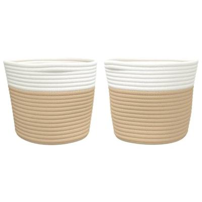 VidaXL Opbergmanden 2 st ø 24x18 cm katoen beige en wit VidaXL Opbergmanden 2 st ø 24x18 cm katoen beige en wit