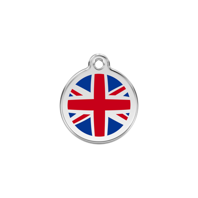 UK Flag Navy roestvrijstalen hondenpenning small/klein dia. 2 cm RedDingo - Reddingo