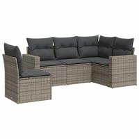5-delige Loungeset met kussens poly rattan grijs - thumbnail