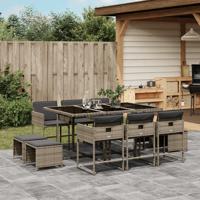 11-delige Tuinset met kussens poly rattan grijs - thumbnail