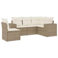5-delige Loungeset met kussens poly rattan beige - thumbnail