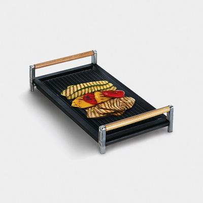 Smeg BB3679 massief gietijzeren grillplaat met neerklapbare houten handvaten