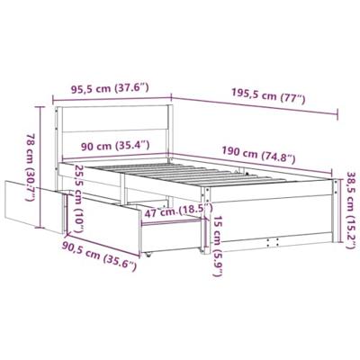 Bedframe zonder matras massief grenenhout wasbruin 90x190 cm Bedframe zonder matras massief grenenhout wasbruin 90x190 cm