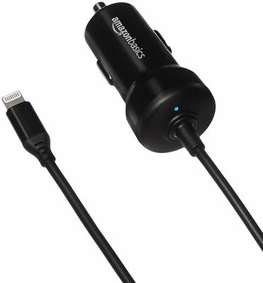 Amazon Basics Autolader met Lightning-connector, rechte kabel, 5 V, 2,4 A, 0,91 m, zwart