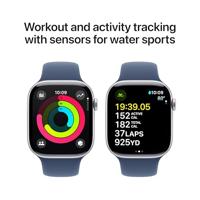 Apple Watch Series 10 (GPS 46 mm) Smartwatch - Kast van zilverkleurig aluminium - Denim sportbandje (S/M). Conditie bijhouden, Ecg-app, always on Retina-display, waterbestendig - thumbnail