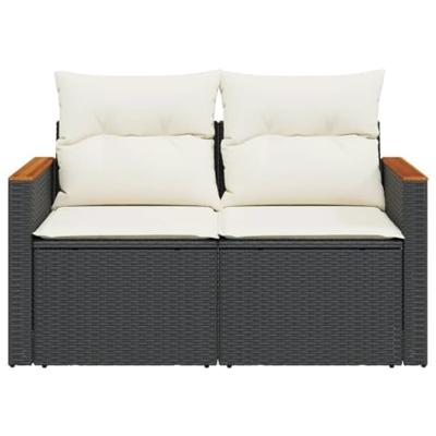 Tuinbank 2-zits met kussens poly rattan zwart