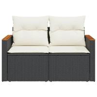 Tuinbank 2-zits met kussens poly rattan zwart - thumbnail