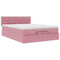 Ottoman bed met matras 140x200cm fluweel roze - thumbnail