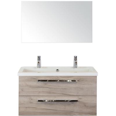Seville Badmeubelset 100 cm - Craft Oak - Wastafel Djazz 2 Kraangaten met Spiegel