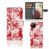 Telefoonhoesje met Naam Samsung Galaxy A12 Angel Skull Rood - thumbnail