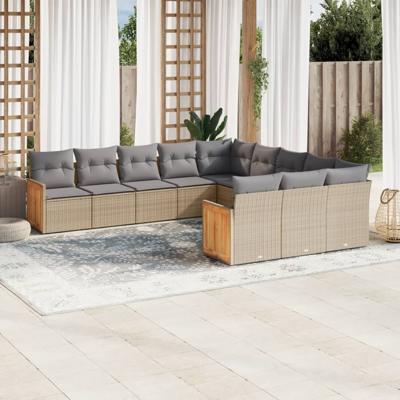 12-delige Loungeset met kussens poly rattan beige