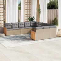12-delige Loungeset met kussens poly rattan beige - thumbnail