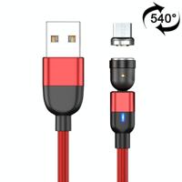 1m 3A Output USB naar Micro USB 540 graden roterende magnetische datasynchronisatie oplaadkabel (rood) - thumbnail