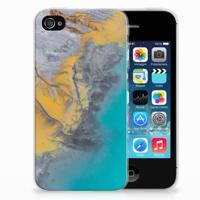 Apple iPhone 4 | 4s TPU Siliconen Hoesje Marble Blue Gold - thumbnail