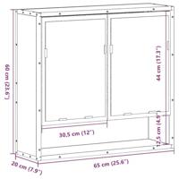 Badkamerspiegelkast 65x20x60 cm bewerkt hout bruin eikenkleurig - thumbnail