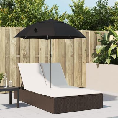 Ligbed 2-persoons met kussens en parasol poly rattan bruin Ligbed 2-persoons met kussens en parasol poly rattan bruin