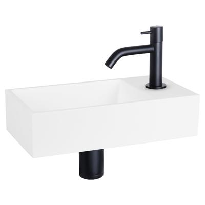 Differnz Solid fonteinset - 36x18.5x9cm - Rechthoek - 1 kraangat - Gebogen zwart matte kraan - Solid surface Wit 38.402.28