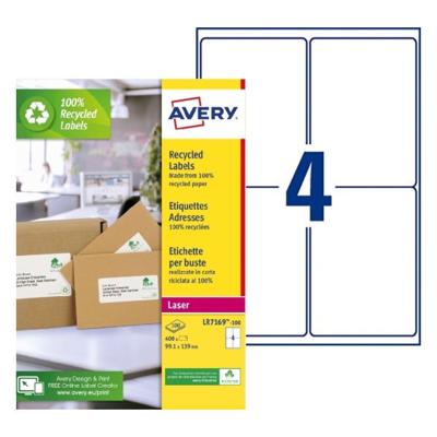 Etiket Avery LR7169-100 99.1x139 mm recycled wit 400 etiketten