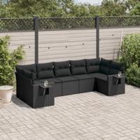 7-delige Loungeset met kussens poly rattan zwart - thumbnail