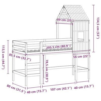 Halfhoogslaper met ladder en bedhuis grenenhout 80x200 cm