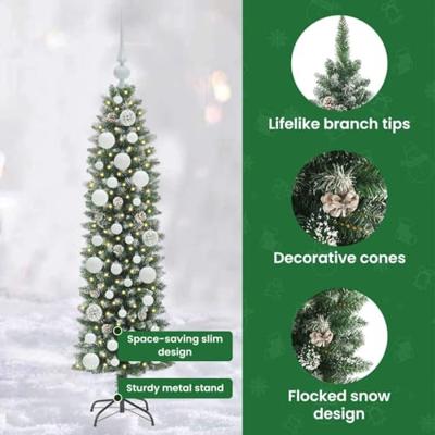 VidaXL Kunstmatige slanke kerstboom met 150 led groen en wit 120 cm