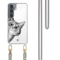 Samsung Galaxy S25 hoesje met grijs koord - Peekaboo kat - thumbnail