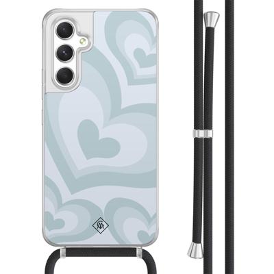 Samsung Galaxy A54 hoesje met koord - Hart swirl blauw