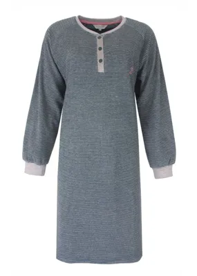Tenderness badstof dames nachthemd lange mouw - Petrol