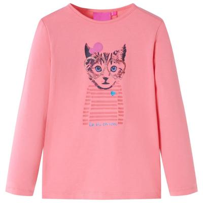Kindershirt met lange mouwen kattenprint 92 roze Kindershirt met lange mouwen kattenprint 92 roze
