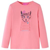 Kindershirt met lange mouwen kattenprint 92 roze - thumbnail