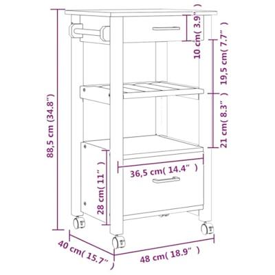 Keukentrolley MONZA 48x40x88,5 cm massief grenenhout