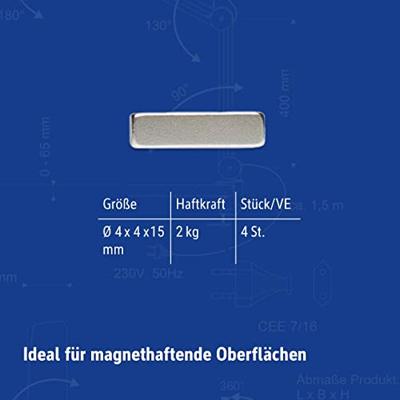 Maul Neodymium magneet MAUL (b x h x d) 15 x 4 x 4 mm Rechthoekig, Staaf Zilver 4 stuk(s) 6169096