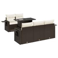 6-delige Loungeset met kussens poly rattan bruin - thumbnail