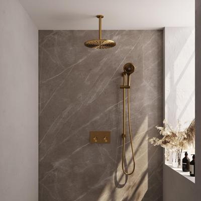 Brauer Gold Edition Thermostatische Regendoucheset Inbouw - Hoofddouche 30 cm - Met Drukknoppen - Handdouche 3 Standen - Doucheslang - Geintegreerde Glijstang - Geborsteld Goud