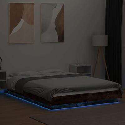 Bedframe met LED-verlichting gerookt eikenkleurig 120x190 cm