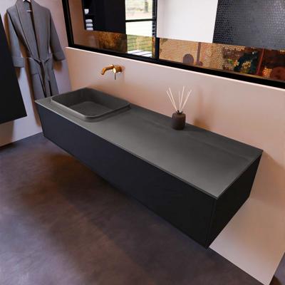 Badkamermeubelset Mondiaz Erin 150 cm met 1 Lade met RIDGE Wastafel Links Dark grey Zonder Kraangaten Greeploos Mat Urban