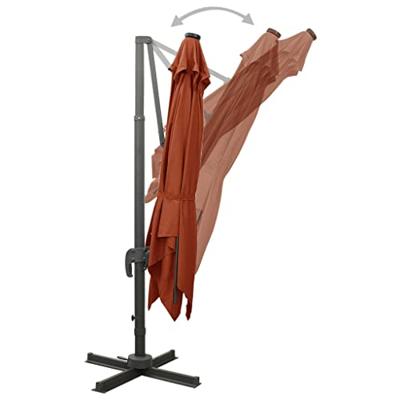 VidaXL Zweefparasol met paal en led-verlichting 300 cm terracottakleur