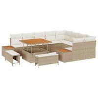 12-delige Tuinbankenset met kussens poly rattan acacia beige - thumbnail