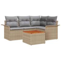 Tuinbankenset met kussen 5 pcs Beige poly rattan - thumbnail