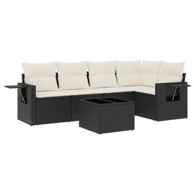 5-delige Loungeset met kussens poly rattan zwart