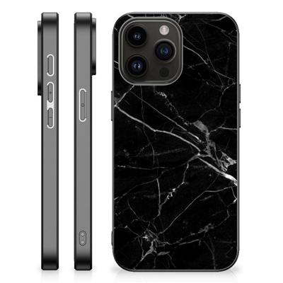 iPhone 15 Pro Max Marmeren Print Telefoonhoesje Marmer Zwart - Origineel Cadeau Vader